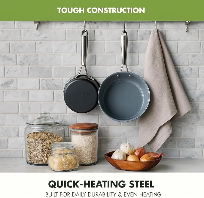 GreenPan Swift Healthy Ceramic Nonstick, 1QT and 2QT Saucepan Set, Stainless - Image 4