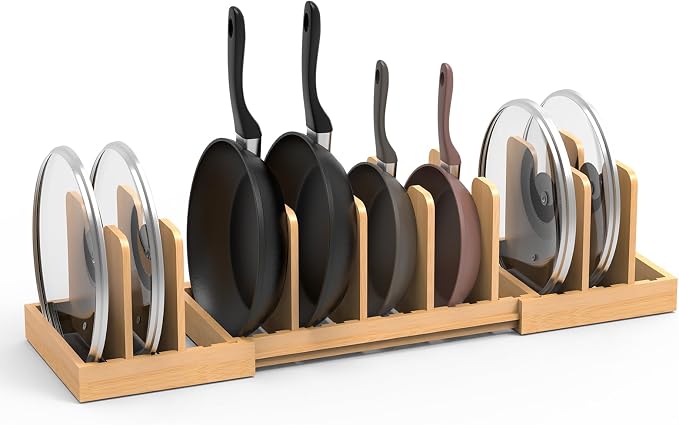 Bamboo Pot Lid Organizer, Pots and Pans Organizer Inside Cabinet, Pot Lids by BAMBITION