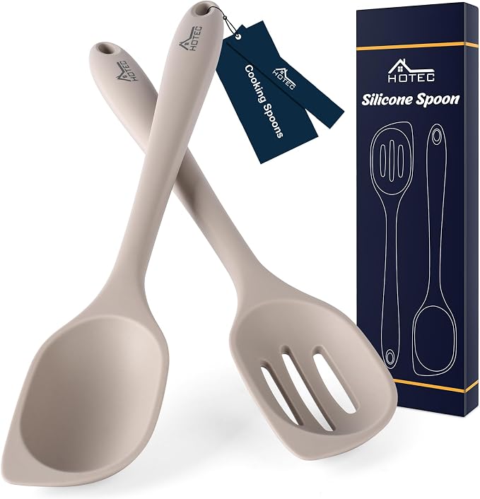 HOTEC Heat Resistant Silicone Cooking Spoon Spatula, Large Kitchen Solid and by Hotec