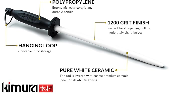 Kimura Professional Ceramic Honing Rod, 10 inch Honing Steel, Ceramic Knife - Image 2