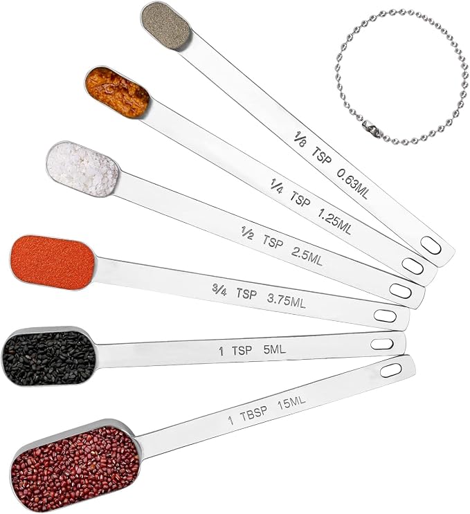 Long Handle Measuring Spoons Set of 6, Stainless Steel Measure Teaspoons by BERYLER