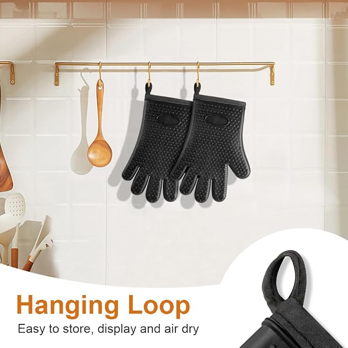 AUAUY Oven Mitts with 2 Pot Holders, Silicone Oven Gloves Heat Resistant 464°F - Image 5