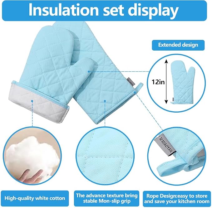 Oven Mitts and Pot Holders 4 pcs Set, High Heat Resistant 500 Degree Extra - Image 3