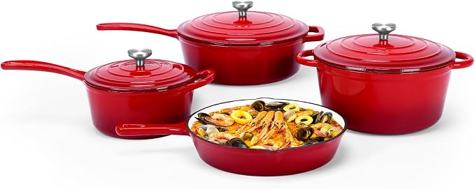 QuliMetal Nonstick Enameled Cast Iron Cookware Set, 4-Piece Pots and Pans Set by QuliMetal