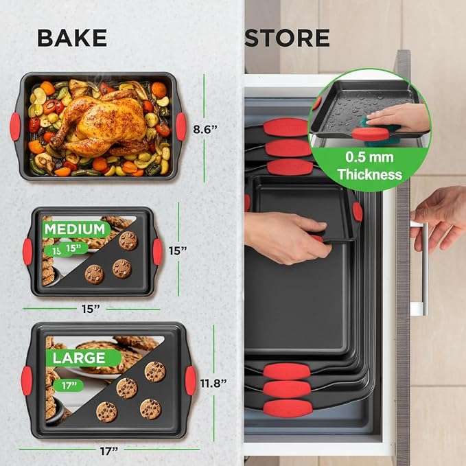 NutriChef 3-Piece Cookie Sheets - Image 2