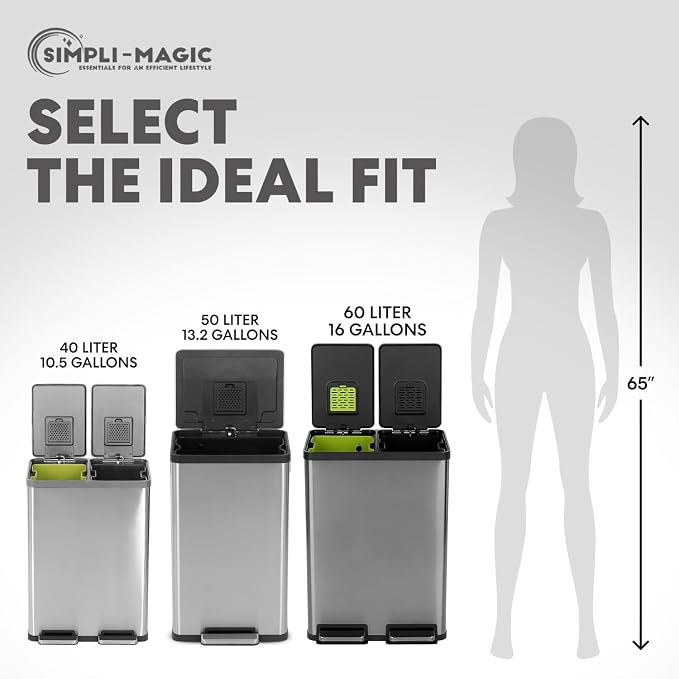 Simpli-Magic 16 Gallon Elegant Black Step Trash Can – Dual Compartment Kitchen - Image 8