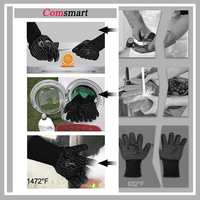 Comsmart BBQ Gloves, 1472 Degree F Heat Resistant Grilling Gloves Silicone - Image 5