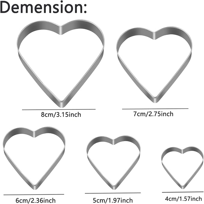 Love Heart Cookie Cutter Set Pack of 5 Valentines Day Heart Biscuit Cutter - Image 2