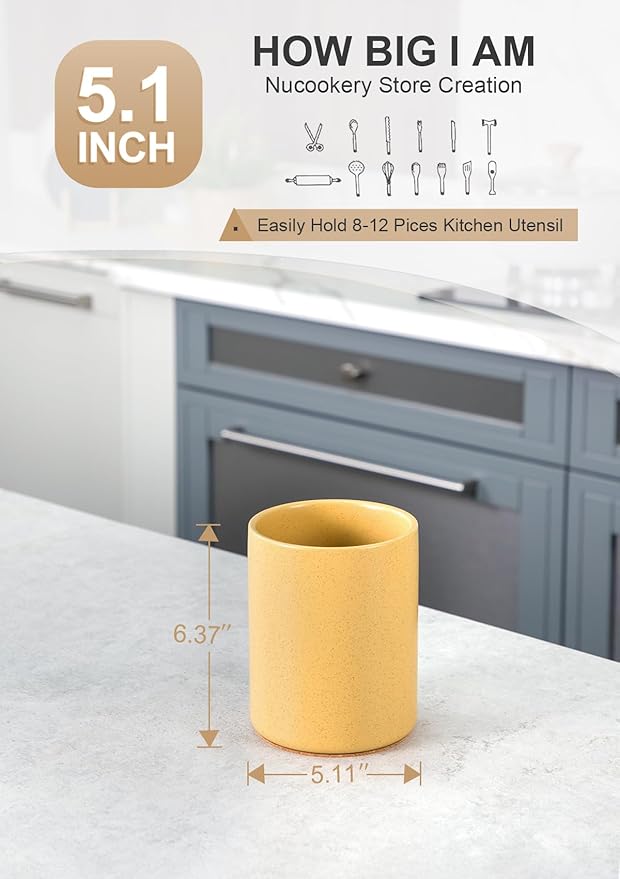 Nucookery Utensil Holder, 6.4" Ceramic Kitchen Utensil Holder - Image 2