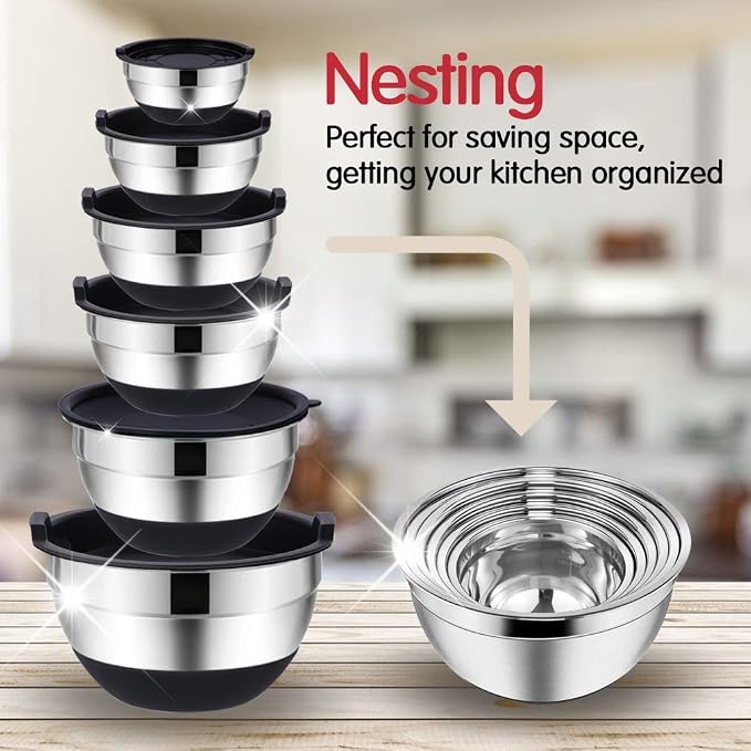Rottay Mixing Bowls Set with Airtight Lids, Nesting Bowls with 3 Grater - Image 3