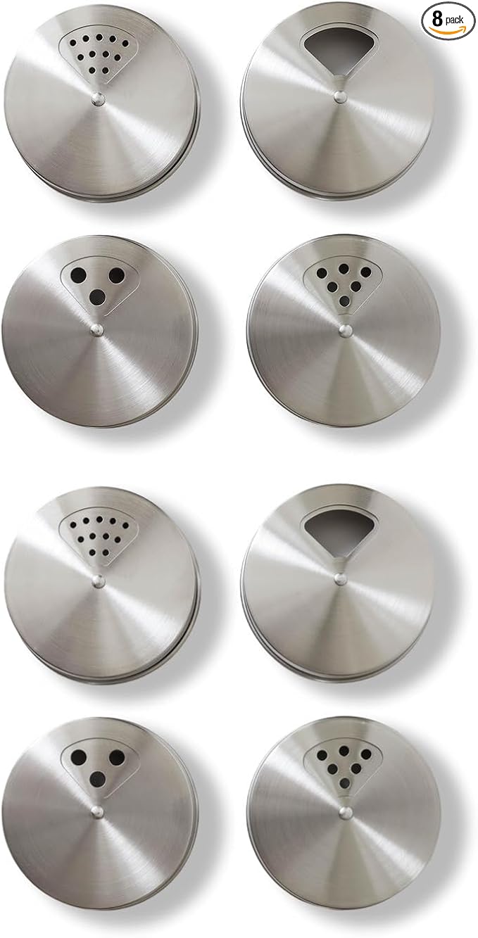 Mason Jar Spice Shaker Lids Stainless Steel – 8 Pack Adjustable Spice Lids by Unknown