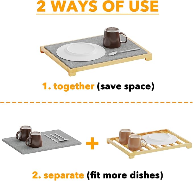 SpaceAid Stone Drying Mat for Kitchen Counter, Bamboo Rack Dish Pad, Instant - Image 5