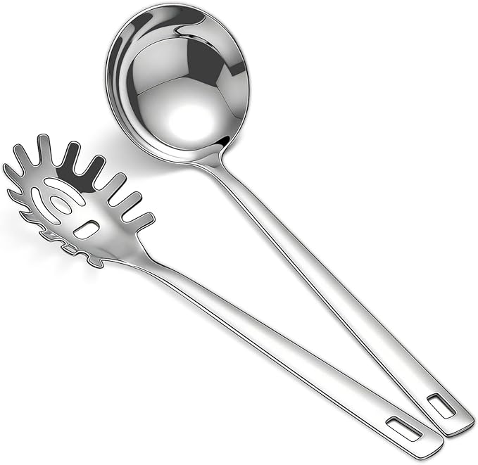 Berglander Kitchen Ladle Spoon and Spaghetti Spoon Set 2 pieces, Pasta Spoon by Berglander