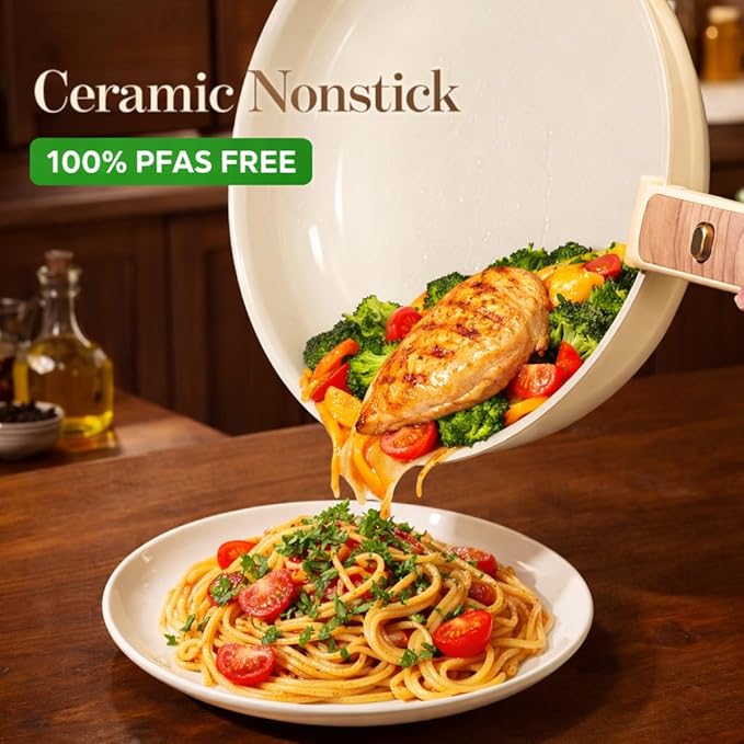 CAROTE 18 Pcs Ceramic Cookware Set Detachable Handle, Non Toxic Pots and Pans - Image 3