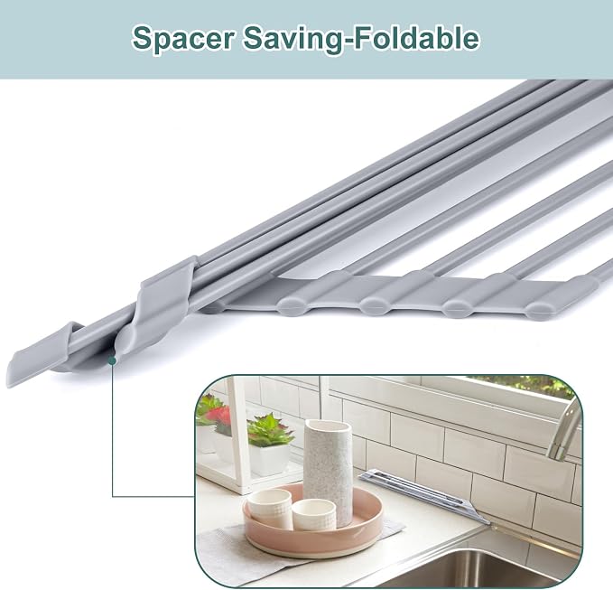 MERRYBOX Triangle Roll Up Dish Drying Rack Over The Sink, 2025 Anti-Rust Sink - Image 8