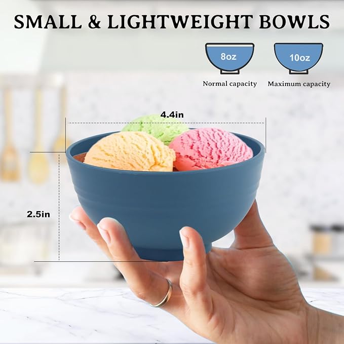 Wheat Straw Bowls, 10 OZ Snack Bowl Set of 8, Unbreakable Small Bowl, - Image 2
