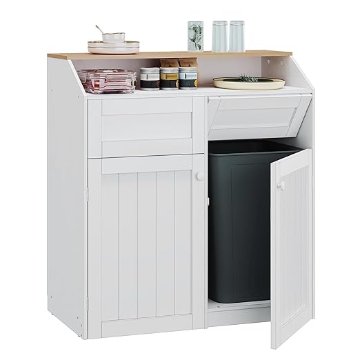 YATINEY Double Trash Cabinet, 20 Gallon Freestanding Trash Can Cabinet by Yatiney