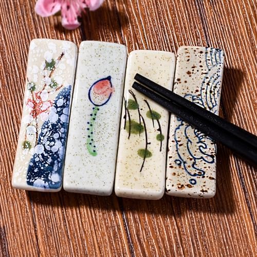 Japanese Chopstick Rest Set of 4, Ceramic Curved shape Retro Spoon