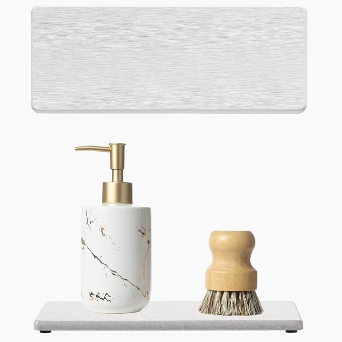 2PCS Beige Bathroom Sink Vanity Trays, Water Absorbing Diatomite Stone Drying by Razborci