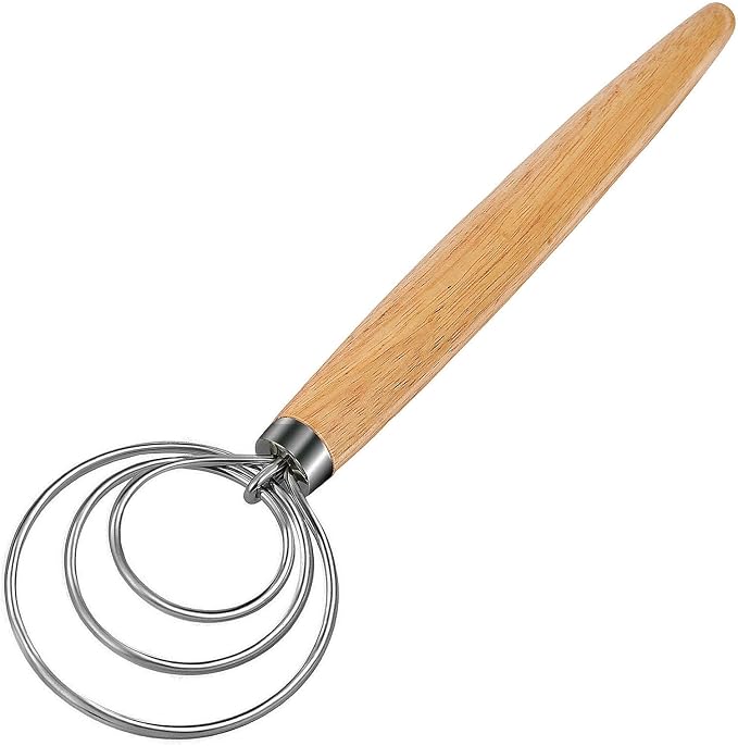 Danish Dough Whisk Dutch Bread Mixer Stainless Steel Hook Wooden Handle Baking by ANMIOUHOME
