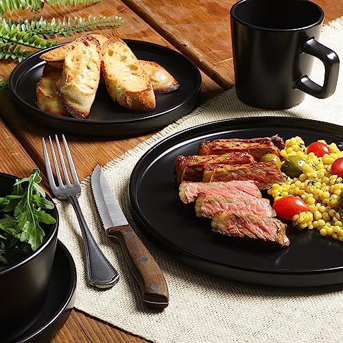 Gibson Home Bowery 32 Piece Matte Black Stoneware Dinnerware Plates, Bowls, and Mugs Set - Service for 8
