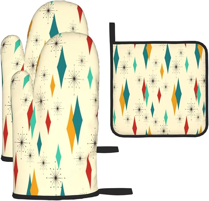 Mid Century Modern Oven Mitts and Pot Holders Set Heat Resistant Non Slip Set by Unknown