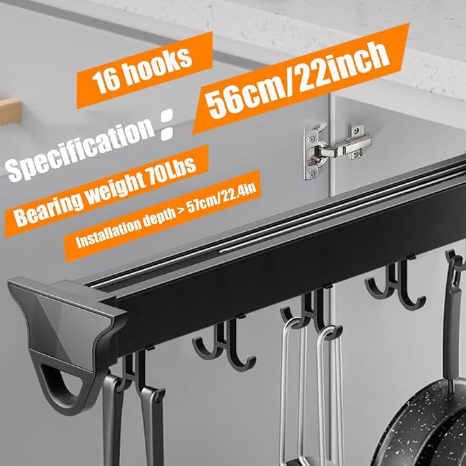 Pull Out Pot Rack, Aluminum Alloy Hanging Pot Rack, Expandable Utility Rack - Image 7