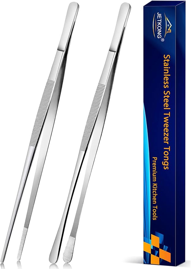 JETKONG 2 Pcs 12-Inch Cooking Tweezers Stainless Steel, Straight Food Tweezers by JETKONG