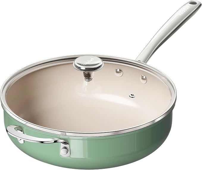 Redchef Ceramic Saute Pan with Lid, Nonstick Deep Frying Pan, 5QT Jumbo Cooker by Redchef