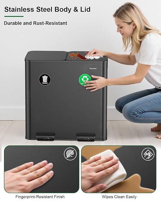 Lovewind 2×11.5 Gallon Dual Trash Can, Stainless Steel Dual Garbage and - Image 4