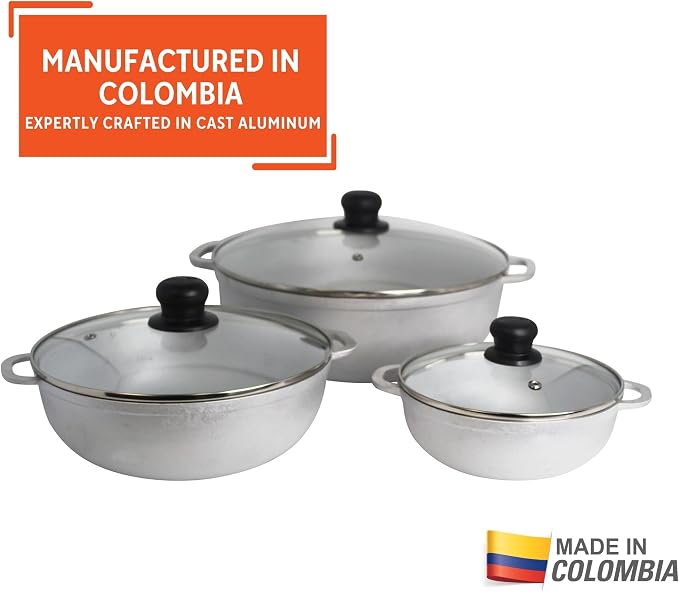 IMUSA Caldero Stock Pot with Glass Lid 3pc Set, 1.5/3.5/7 QT, Cast Aluminum - Image 4