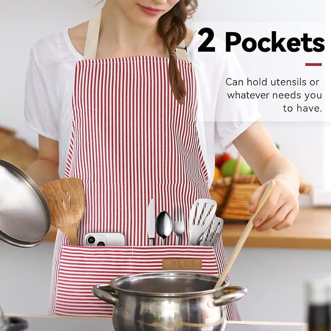 NLUS 2 Pack Kitchen Cooking Aprons, Adjustable Bib Soft Chef Apron - Image 6