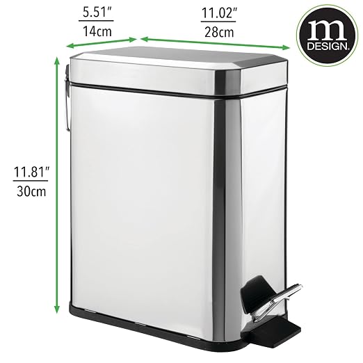 mDesign Small Modern 1.3 Gallon Rectangle Metal Lidded Step Trash Can, Compact - Image 4
