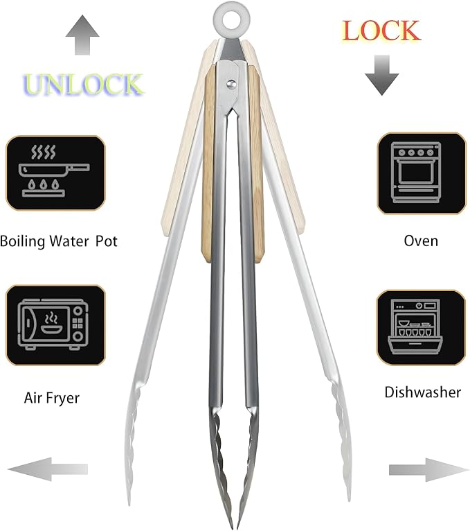 12 & 16 Inch Food Tongs Set, Food Grade Stainless Steel Kitchen Tongs - Image 5