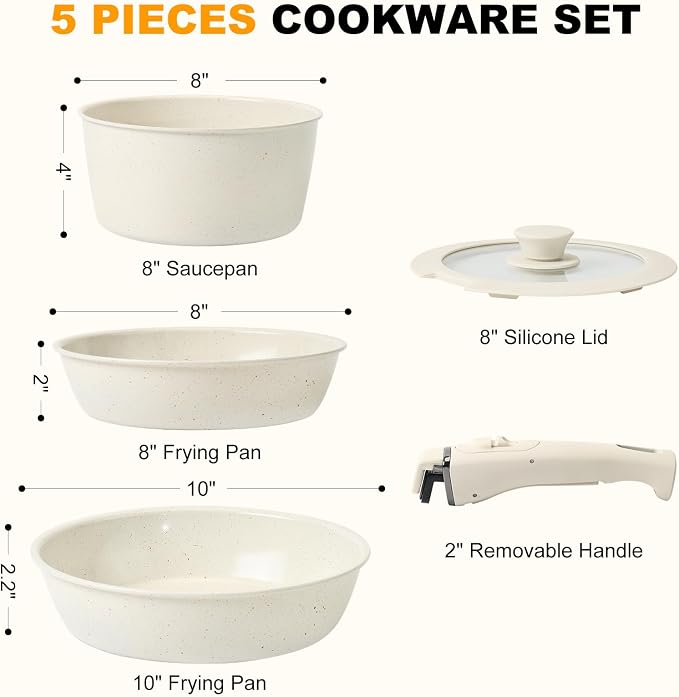 Pots and Pans Set Non Stick, Ceramic Cookware Set Nonstick Frying Pans 5 - Image 2