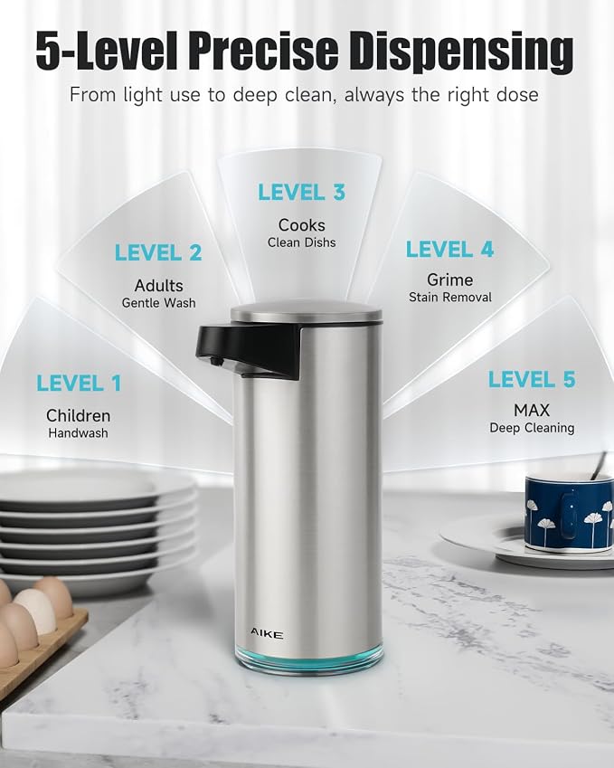 AIKE SensePro Automatic Soap Dispenser Type-C Rechargeable, Brushed Stainless - Image 5