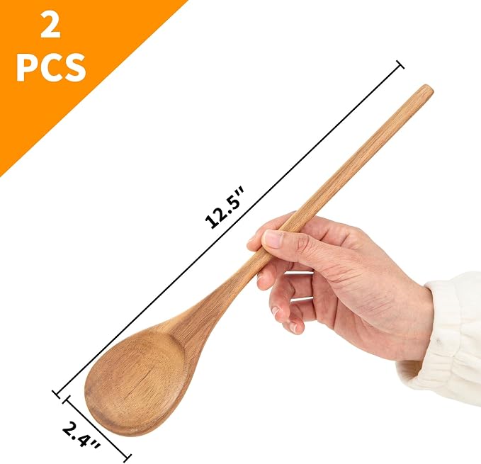 Wooden Spoonsfor Cooking2PCS, Acacia Wood Spoon 12.6" Wooden Utensils - Image 2