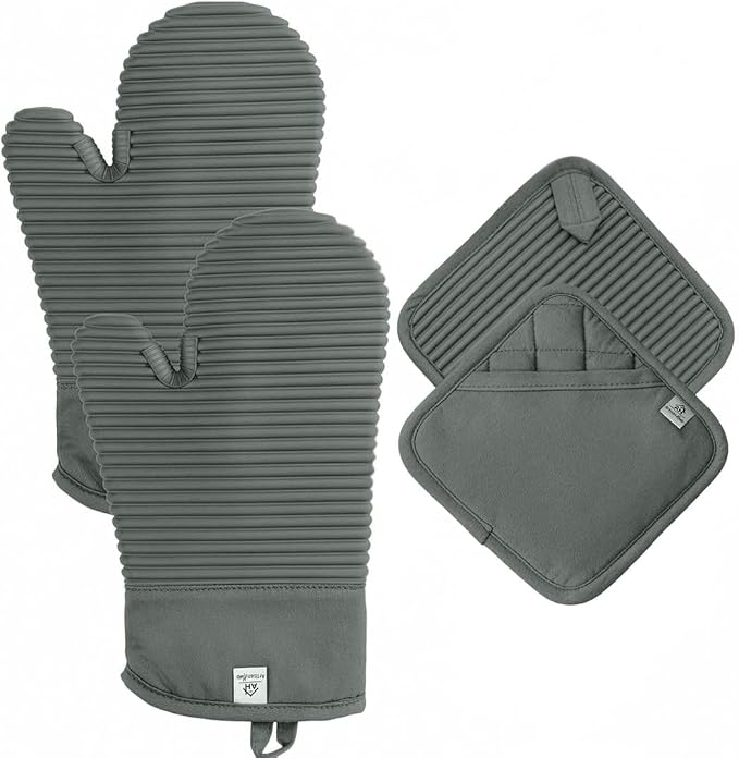 Extra Long Silicone Oven Mitts and Pot Holders Sets | Heat Resistant 500°F by AH+Artisan+Home
