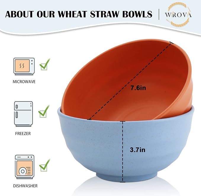 Wheat Straw Bowls Set 60 OZ Unbreakable Large Cereal Set of 6 - Image 2