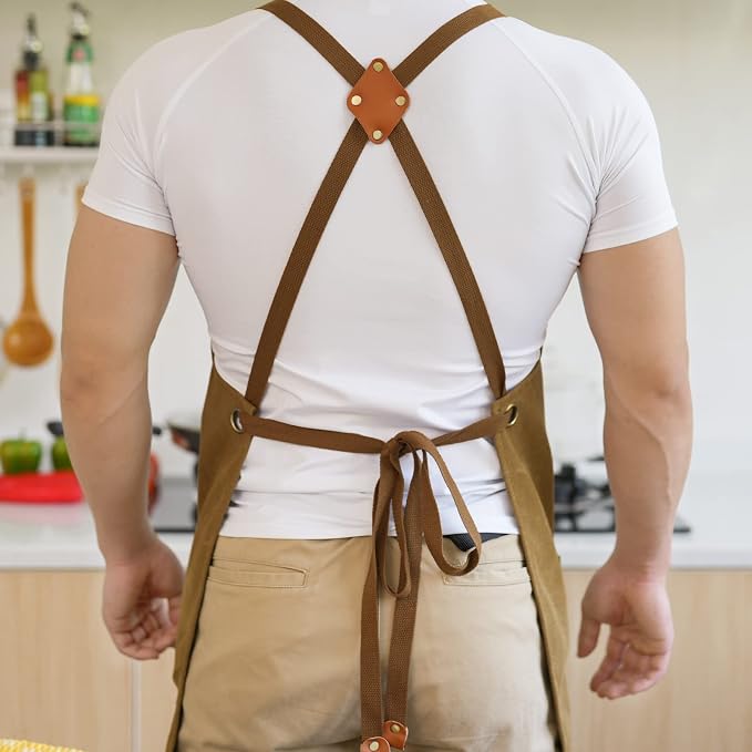 Aoomzoon Canvas Aprons for Men Chef Apron, Work Apron - 16oz Heavy Duty Cross - Image 5