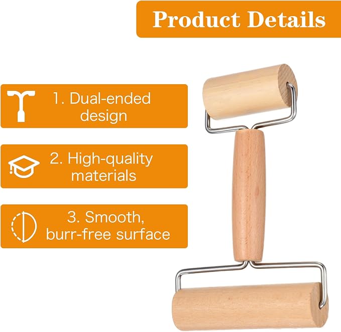 JJUNW Small Rolling Pin, Pizza Dough Roller, Non Stick Wood Pastry Roller - Image 6