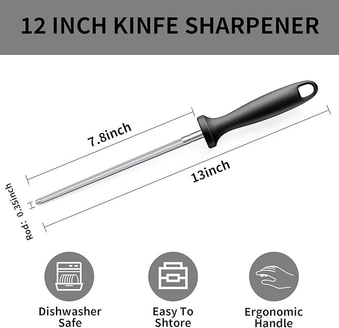 Knife Sharpener Rod, 13 Inch Carbon Steel Honing Steel - Image 3