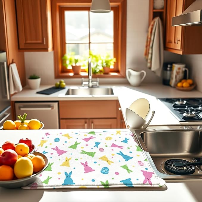 Easter Dish Drying Mat for Kitchen Counter 16''x18'' Microfiber Absorbent - Image 3