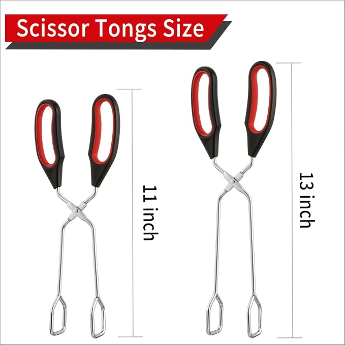 2-Pcs Stainless Steel Scissor Tongs, 9.25-Inch and 11-Inch set Kitchen cooking - Image 2