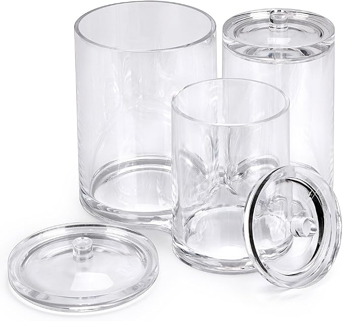 Hipiwe Clear Acrylic Cotton Swab Holder Preminm Quality Round Container Cotton - Image 5
