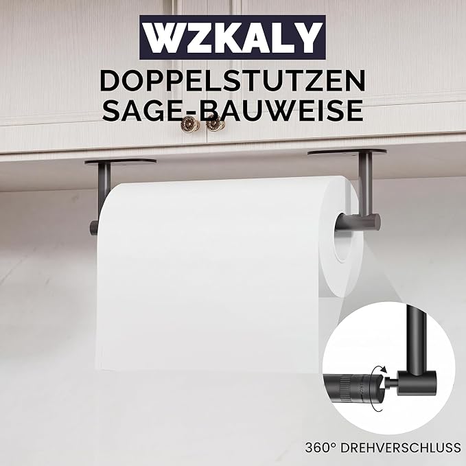 Black Paper Towel Holder Under Cabinet, Self Adhesive or Wall Mounted SUS304 - Image 4