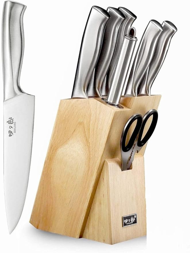 Knife Set, 8 Piece German Stainless Steel Hollow Handle Manual Knife Sharpener by SIXILANG