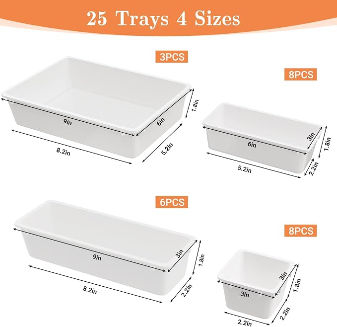 SpaceHacks 25 PCS Plastic Drawer Organizer Set, 4-Size Versatile Organizer - Image 2