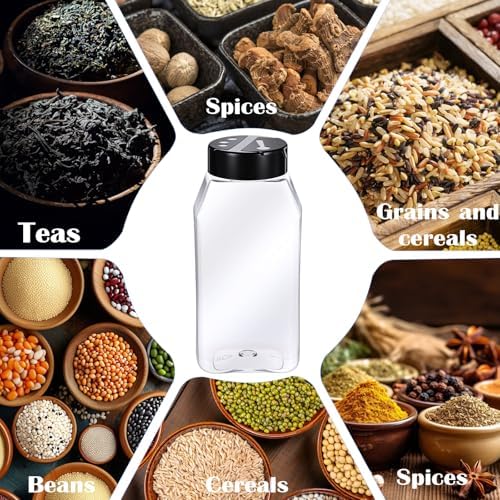 28 Pack 16 oz Plastic Spice Jars with Cap, Clear Empty Square Bottle