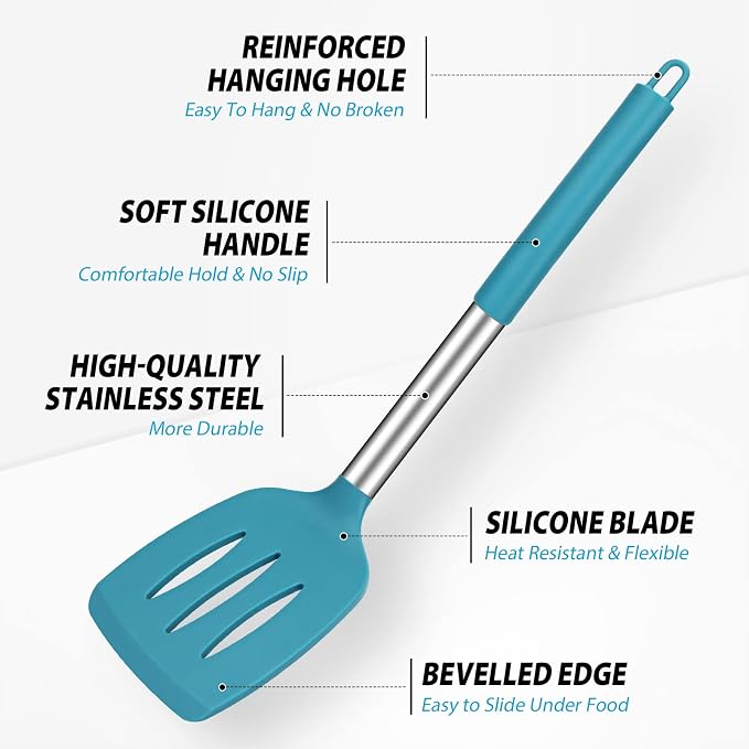Pack of 4 Large Silicone Cooking Spatulas and Spoons, Slotted and Solid - Image 3